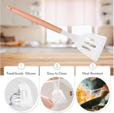 Набір кухонних аксесуарів Howephofly: 23 шт. з силікону, антипригарні, стійкі до нагріву, з тримачем та гачками для підвішування (білий)