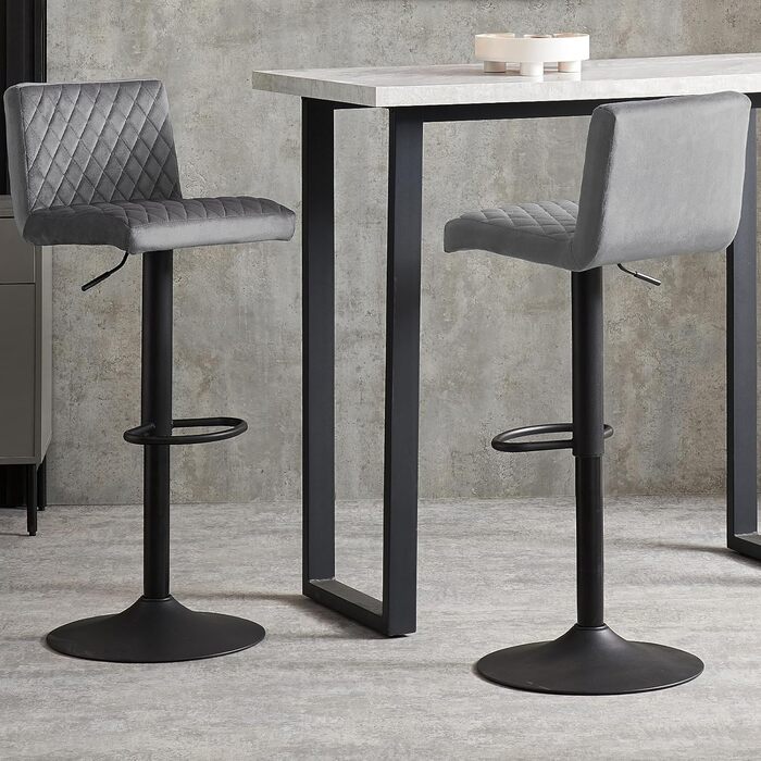 JYMTOM Set of 4 Adjustable Bar Stools with Swivel Seat - Velvet Upholstered Counter Stools for Bar, Kitchen, Bistro, Cafe & Dining Room (Gray)