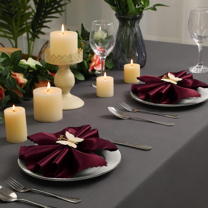 SiinvdaBZX 60-Piece Burgundy Cloth Napkins with Waved Edges, 16.8 x 16.8 inches (43.2 x 43.2 cm), Square Satin Napkins, Silky Soft Polyester, Restaurant, Decoration