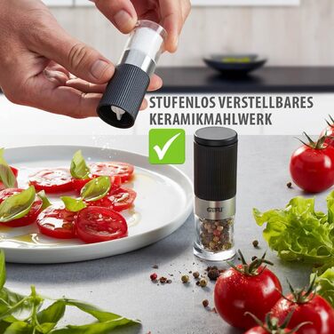 Набір мельниць для солі та перцю GEFU TUSOME, 2 шт. – міні мельниці з регульованим керамічним механізмом та кришками для аромату. Включає набір для сервірування столу |