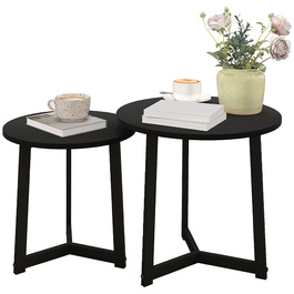 HOMCOM 2-Piece End Table Set, Round Side Table, Coffee Table with Steel Frame, Sofa Table with Modern Design, for Living Room, Holds up to 35 kg, Black | Aosom