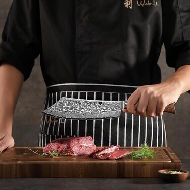 Ніж кухарський Wakoli EDIB Pro Damast BBQ & Blockmesser 20 см з лезом з 67 шарів дамаської сталі (VG10) з ергономічною ручкою для м'яса, грилю та смаження. У подарунковій коробці з можливістю гравіювання.