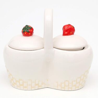 Dolomite sugar bowl with strawberry relief, size approximately 16.5 x 9.7 x 14 cm, 14