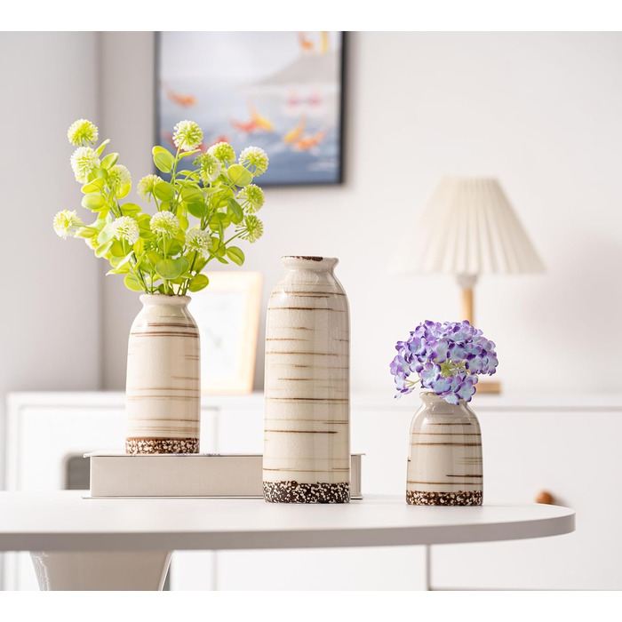 Керамічні вази 3 шт., сучасний мінімалізм, декор для дому, вази для сухоцвітів, вітальня, бежевий