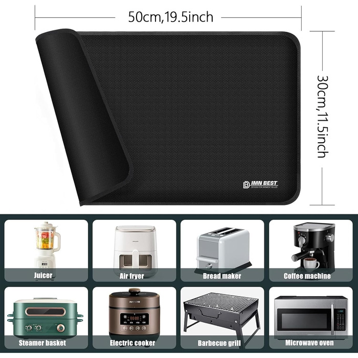 Термостійкий килимок під фритюрницю, Silikonmatten для кухонних стільниць, захист від гарячого, неслизький, водонепроникний (50x30 см, чорний)