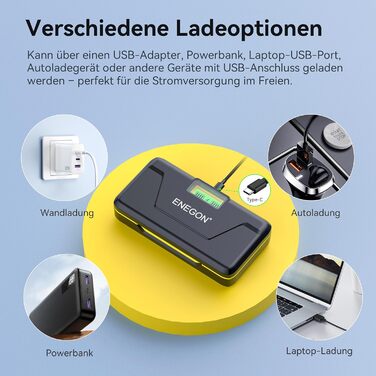 Зарядний пристрій ENEGON LP-E6/LP-E6N 20W з двома акумуляторами (2x 3000mAh) для Canon EOS 5D, 6D, 7D, 60D, 70D, 80D, 90D, XC10, XC15, з LCD-дисплеєм