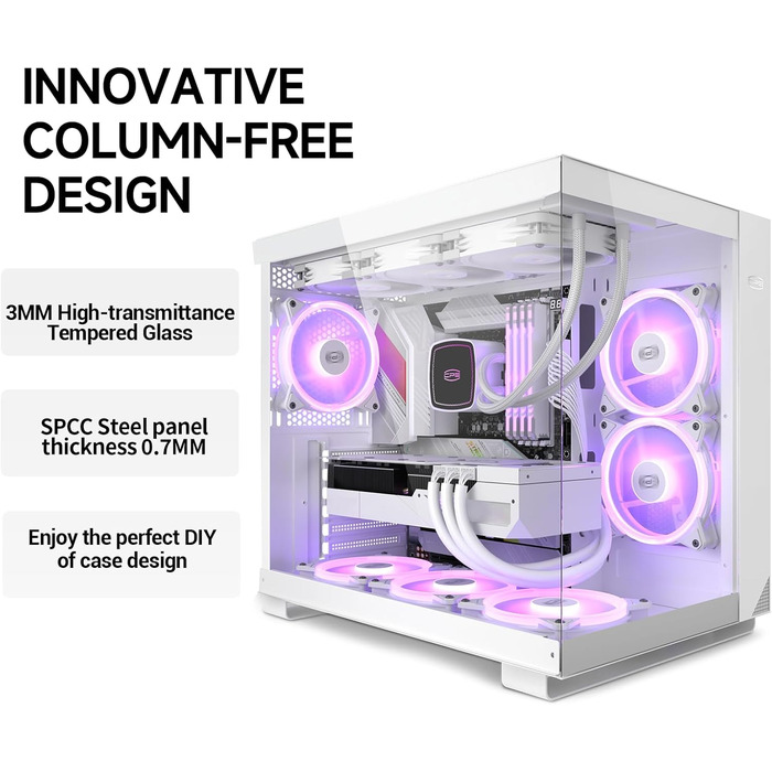 Корпус ПК Tower ATX C3T500 ARGB від PCCOOLER: 6 вентиляторів ARGB, підтримка RTX 40, скляна панель, безрамна конструкція (білий)