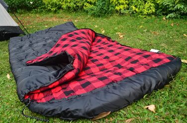 Cotton Flannel Sleeping Bag for Adults - Camping, Hiking & Backpacking - Lightweight 3-4 Season Sleeping Bag (Black/Red)