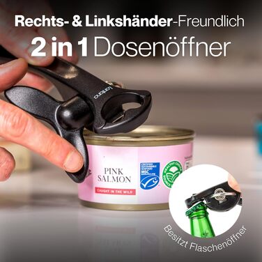Відкривачка для консервів Lantana 2-в-1 з відкривачем для пляшок – чорний/нержавіюча сталь