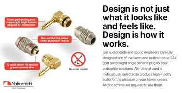 Бананові конектори Nakamichi FanLock Excel-Serie, позолочені правокутні роз'єми для акустичних кабелів Hi-Fi та домашнього кінотеатру, 10-18 AWG, 4 мм, 4 шт (2 пари)