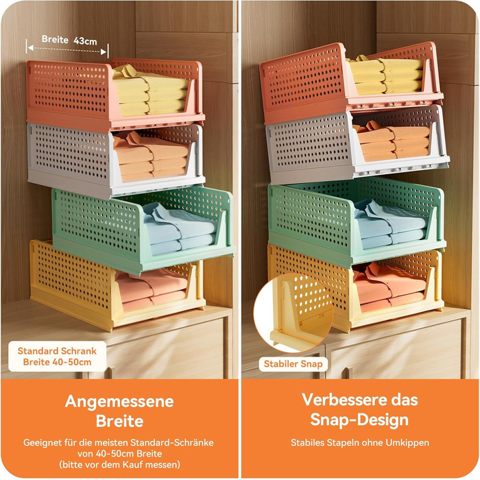 4-Piece Closet Organizer Stackable Plastic Closet Organizer Storage Box, Easy-Pull Drawer Dividers for Clothing Closet Pantry Laundry (4-Piece Mix-color)