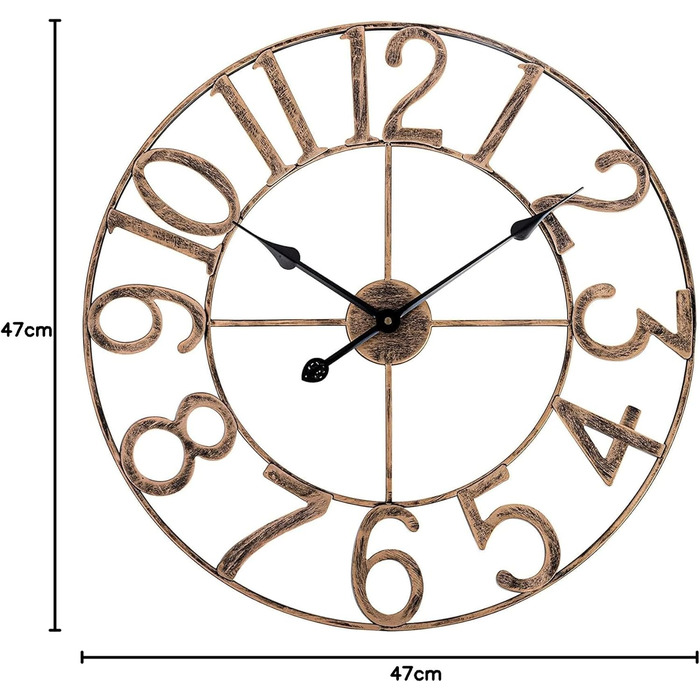 SkyNature Wall Clock No Ticking, 47cm Large Vintage Metal Decor Wall Clocks, Silent Round Bronze Industrial Clock, Analog Wall Clock for Living Room, Kitchen, Bedroom, Office - Bronze
