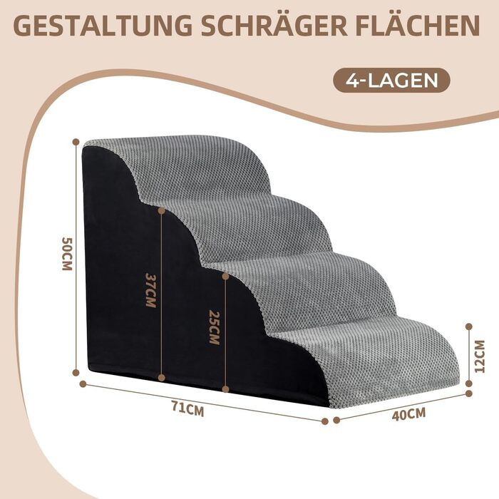 Pet Stairs for Small Dogs and Cats, 4 Steps 50cm High Dog Stairs Cat Stairs with Removable, Washable, Portable Pet Stairs for Small Dogs
