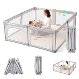 Дитячий манеж Doradotey 150x150 см, складаний, з дихаючою сіткою, 2 дверцята на блискавці, стійкий, сірий