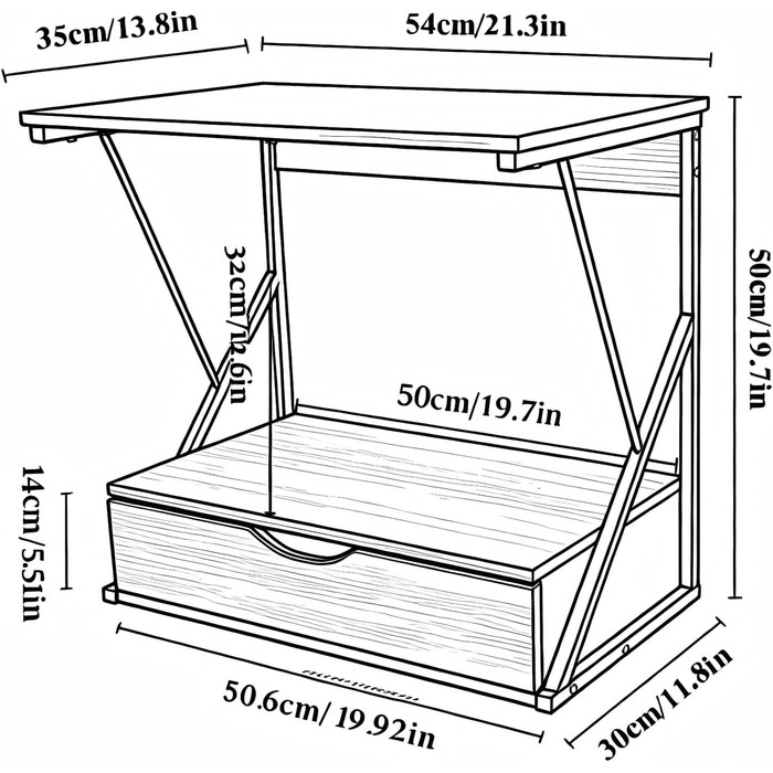 Поличка для мікрохвильової печі, кухонна поличка для стільниці, органайзер для мікрохвильової печі, тостера та аірфрая, багатофункціональна кухонна поличка для оптимізації простору (Дуб/3 яруси) (Дуб/Висувна поличка)