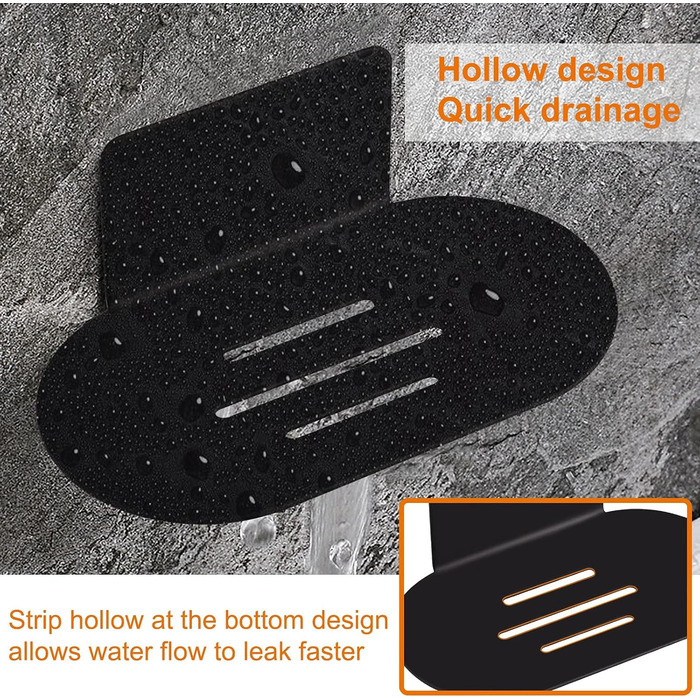 Тримач для мила на стіну без свердління HONZUEN, нержавіюча сталь, чорний. Підходить для ванної кімнати та кухні, для мила, губок, щіток.