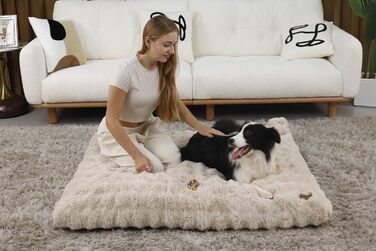 Крісло-ліжко для собак BingoPaw: великі собаки, миюче, XXL, плюшеве, водонепроникне, 120x90x12 см, бежеве