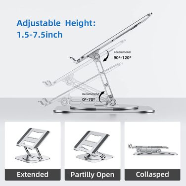 MCHOSE Adjustable Laptop Stand - Ergonomic Aluminum Laptop Riser for Desk - 360° Rotation - Compatible with MacBook Air & 10-17' Laptops