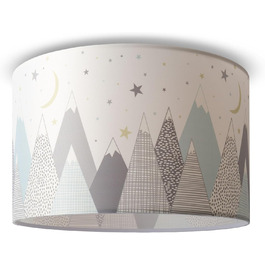 Paco Home Pendant Light for Children's Room, Ceiling Lamp, Chandelier, Baby Room Pendant Light, Various Motives, Boys and Girls, E27, Color: Design 6 (Ø45.5 cm), Light Type___Color: - White (Mountains, Ceiling Light)