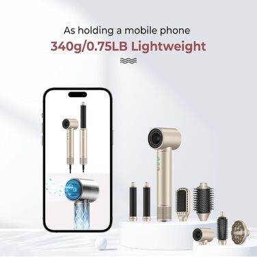 Air Styler 7 в 1: Фен-щітка, фен-щітка з дифузором, плойка для локонів, об'єм та укладка волосся, 1300W, 110000 обертів/хв