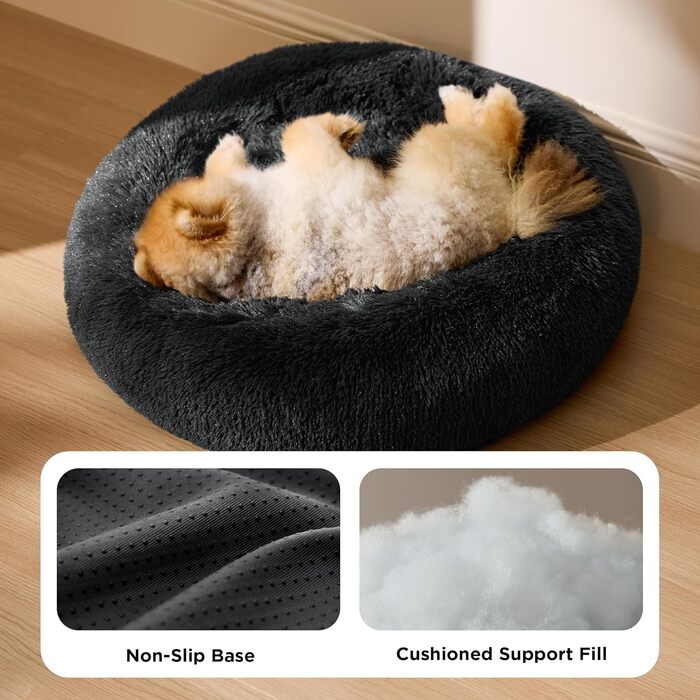 Кругле ліжко для котів та маленьких собак BEDSURE - м'яке, зручне, Ø 60 см, темно-сірий колір, розмір 60x60x14 см