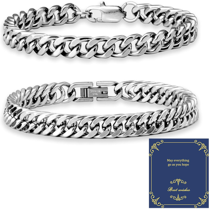 Чоловічі браслети XIANNVXI: набір з двох браслетів з нержавіючої сталі (срібло, золото, чорний). Браслети-панцер для чоловіків, 8 мм, довжина 19/21/23 см. Чудовий подарунок для чоловіків.