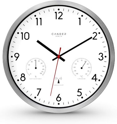 Cander Berlin MNU 3330 White Wireless Wall Clock with Temperature and Humidity Display, 12 inches (Ø) 30.5 cm
