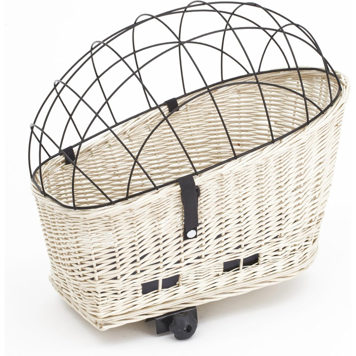 Кошик для велосипеда Tigana для собак, 60 x 39 см, білий, плетіння з лози, з подушкою та підставкою, задній багажник