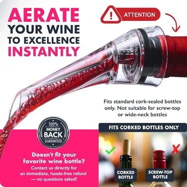 VINABON Wine Aerator – Premium 2020 Aerator Wine Pourer Red & White in Bottle Kit Slow Mini Travel Wine Air Aerator eBook Wine Guide