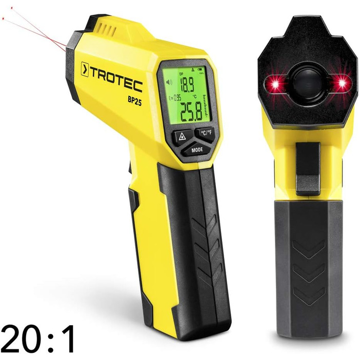 Інфрачервоний термометр Trotec BP25 – лазерний пірометр з визначенням точки роси, діапазон вимірювання -50°C до +260°C