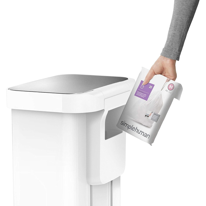 Сміттєвий бак Simplehuman 45 л з педальним приводом, прямокутний, з відділенням для пакетів, нержавіюча сталь, сірий пластиковий кришка