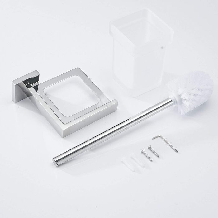 WC brush and holder, wall brush holder, chrome, toilet brush set. Toilet brush set made of 304 stainless steel and frosted glass for bathrooms.