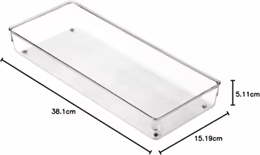 iDesign 52660M2EU Linus Cutlery Box Drawer Organizer for Cutlery, Spatulas, Small Items - 2 Pack, 15.24 x 38.1 x 5.08 cm, Clear, Plastic, Clear