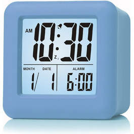 Цифровий туристичний годинник Plumeet з будильником, нічним світлом та великим дисплеєм (блакитний)