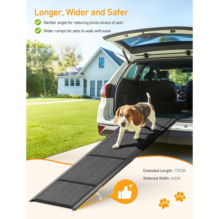Сходи для собак у машину, складані, з антиковзким покриттям, для середніх та великих собак до 113 кг, 170x44 см