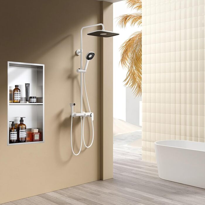 KINKIBOS Recessed Shower Niche, Stainless Steel, No Tiles Required, Built-in Shower Niche 60 x 30 x 10 cm, Shower Niche with Double Shelf Storage