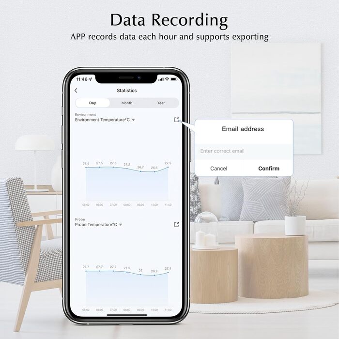 eMylo WiFi Thermometer, Smart Refrigerator Thermometer App Monitor, Data Export ℉/℃, WiFi Hygrometer Thermometer Indoor Outdoor for Greenhouse, Aquarium, Refrigerator, 2 Pack with Display