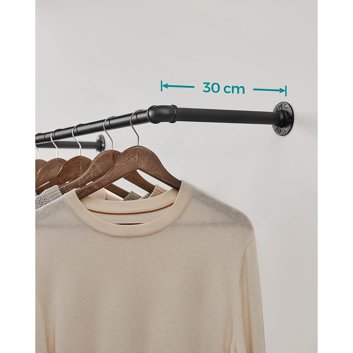 SONGMICS Wall Mounted Clothes Rails, 2 Pack, Coat Rails, Wall Mount, Space-Saving, 92 x 30 x 7.5 cm, Easy Assembly, Industrial Design, for Small Apartments, Black HSR67BK02