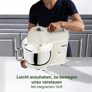 Кухонний комбайн-міксер Camic 2000W, чаша з нержавіючої сталі 7л, 10 швидкостей, набір насадок та захист від бризок, білий