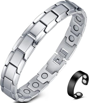 Браслет магнітний чоловічий Vicmag з титанової сталі, подвійний ряд магнітів, регулювальний інструмент, подарункова коробка (однорядний, срібний)