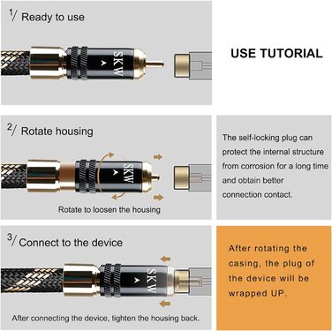 Акустичні кабелі SKW для колонок Hi-Fi, пара (2 шт), 1.5м, з позолоченими роз'ємами «банан» та нейлоновим обплетенням