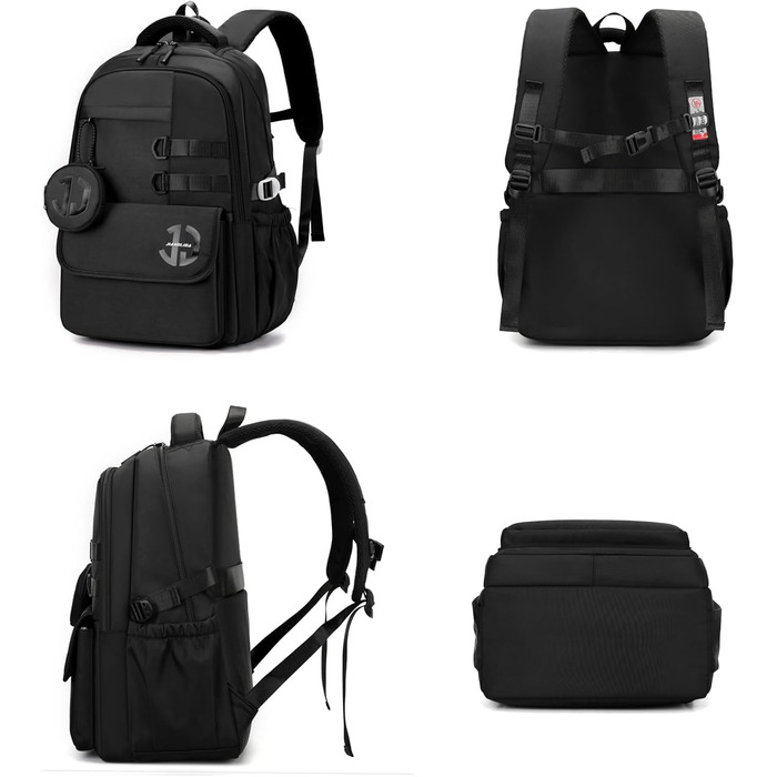 Водонепроникний шкільний рюкзак JANSBEN для підлітків (хлопців та дівчат), багатоклековий дизайн для школи та подорожей, ідеальний для 5 класу, чорний