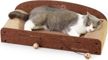 Cat Scratch Board, 66cm durable scratching cardboard and felt, large lounging area, 2 reversible cat scratching pads for cats, recyclable corrugated cardboard cat bed with jingle ball toy, caramel color