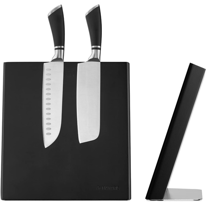 Navaris Magnetic Knife Holder from Rubber, 27.7x27.5x12cm - Magnetic Knife Block, Cutting Board, Wooden Magnet Holder - Knife Holder, Unfilled, Black