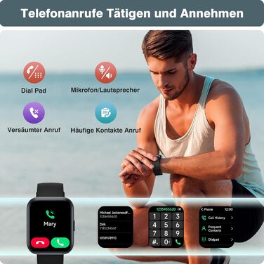 Fitpolo Розумний годинник для чоловіків та жінок, 1.8' з функцією телефону/Alexa, фітнес-годинник з моніторингом серцевого ритму/сну, водонепроникний IP68 для iPhone/Android, чорний