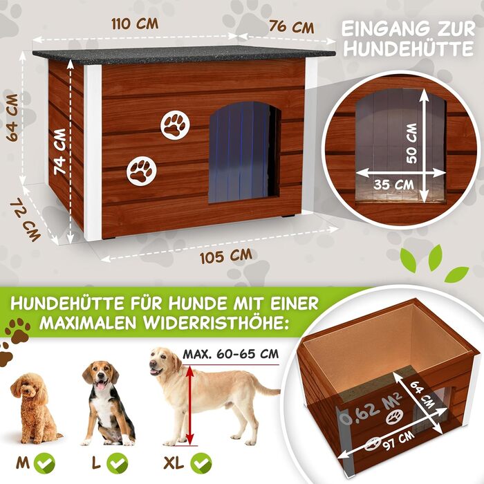 Будка для собак Outentin - XL, 76x60x60 см, тепла та водонепроникна. Сучасний дизайн, з дахом, що відкривається. Для середніх собак.