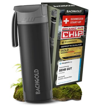 Фільтр-пляшка для води Bachgold Profi Outdoor: Очищення від бактерій, мікропластику та хлору (500 мл, чорний)