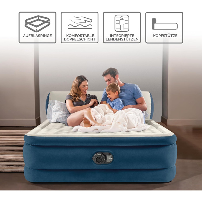 Надувний матрац Intex Silky Bed для двоспального ліжка з підголівником, 229 x 152 x 79 см, з вбудованим електричним насосом (нова версія)