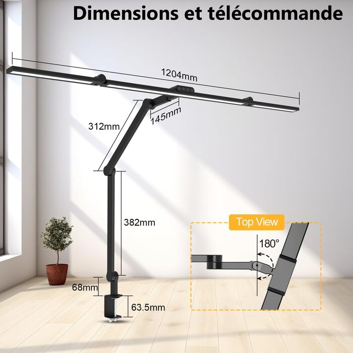LED настільна лампа EPABINA 3000 люменів з кліпсою, 36W, диммування, денне світло, поворотна, для монітора 120 см, автоматичне підсвічування столу, для малювання
