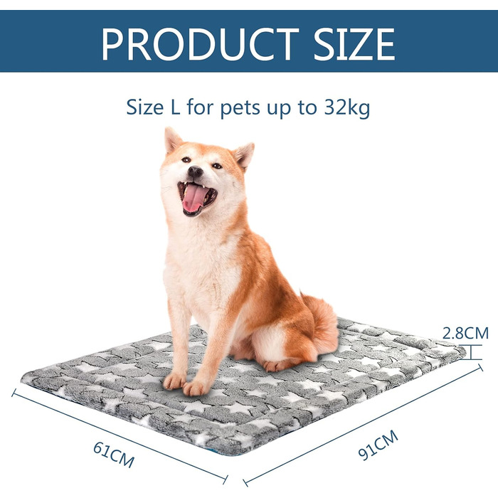 Кросер Fancy Crate Pad - килимок для лежанки собак, двосторонній (холодний та теплий), машинне прання, для собак маленьких та XXX-Large, сірий, темно-синій, зірковий принт (91 x 61 x 3 см)